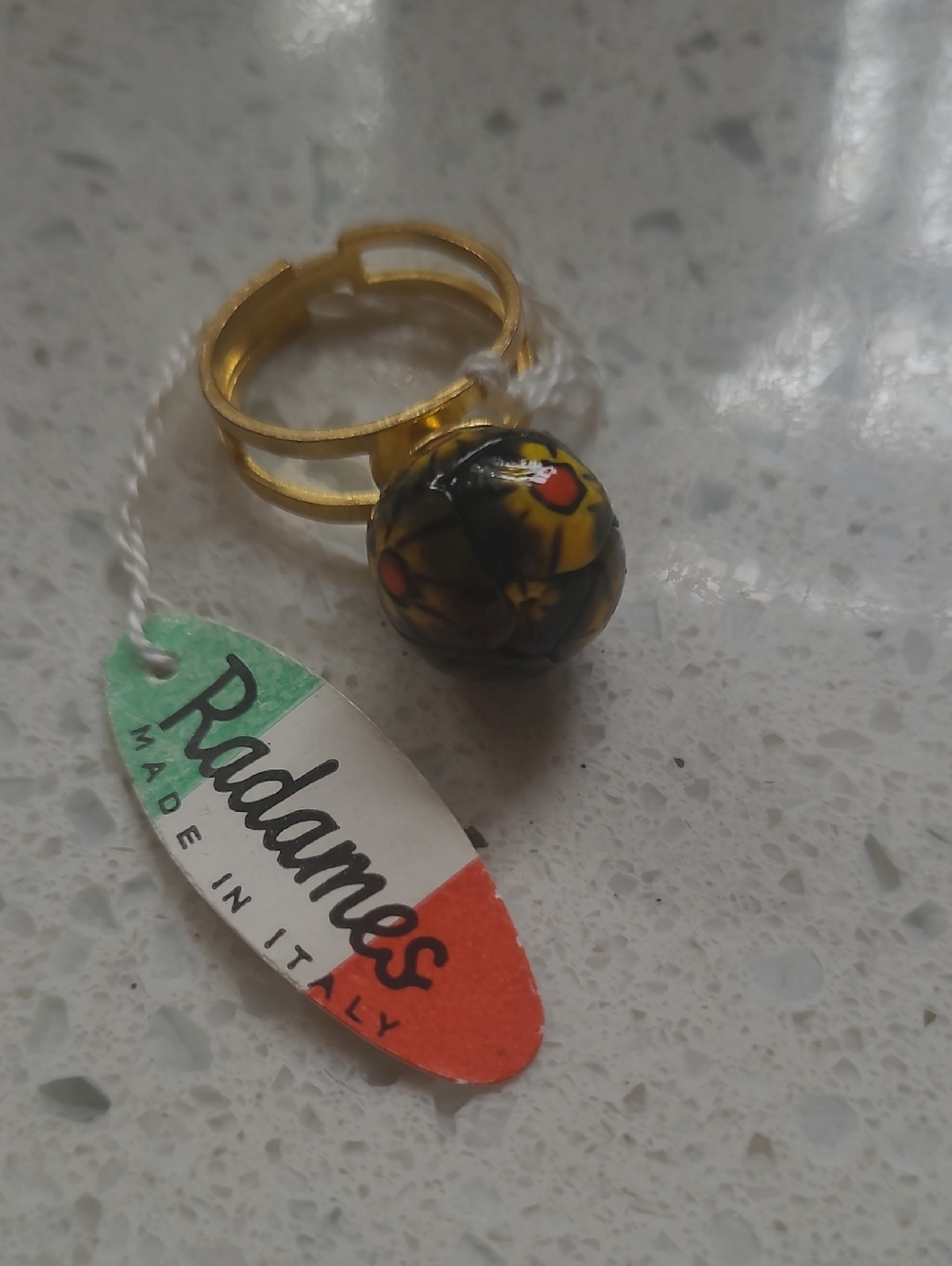 Vintage New Old Stock Adjustable Italian Millfore Art Glass Ring